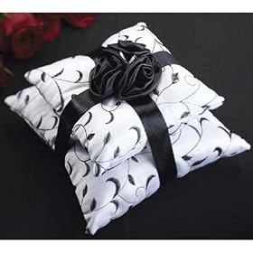 Black and White Two Tier Wedding Ring Pilllow
