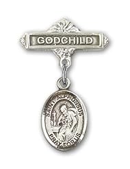 Sterling Silver Baby Badge with St. Alphonsus Charm and Godchild Badge Pin