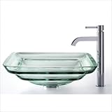 IMAGE OF Square Clear Oceania Glass Sink and Ramus Faucet Faucet Finish: Antique Bronze