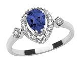 10k White Gold, September Birthstone, Lab-Created Sapphire and Diamond Pear Shaped Ring
