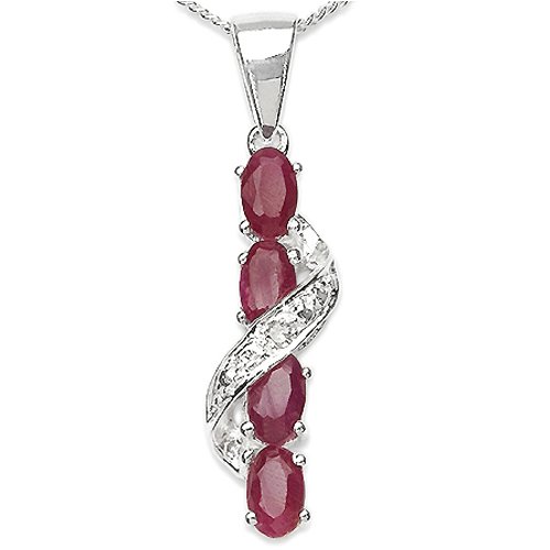 SchmuckMart 1.20ct. Rubin Diamant Anhänger Kette 925 Silber Rhodiniert 45cm