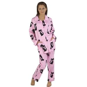 Buy Black Kitty Printed Pajama, Ladies 100% Cotton Sateen, Med. Pink, S-3X by Aegean