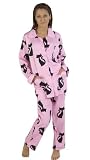 Black Kitty Printed Pajama, Women's 100% Cotton Sateen, Med. Pink, S-3X