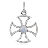 14 Karat White Gold Diamond and Chalcedony Maltese Cross Pendant