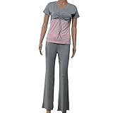 Great Value Yoga Clothing Summer Short-sleeved Yoga Clothing Suits (Light Gray + Pink) Size XL
