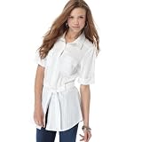 6 Degrees Top, Short Sleeve Striped Tie Shirt Tunic 