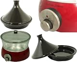 Andrew James Premium Glass Slow Cooker 6.5 Litre Red With FREE bonus tagine attachment