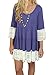 FANOVI Women's 3/4 Flare Sleeve Scoop Neck Crochet Lace Splice Loose Mini Dress