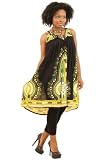 Short Traditional African Dashiki Print Rayon Sundress Sun Dress - Available in Many Colors (Black)