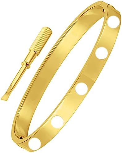 Stainless Steel Designer Inspired Screw Head Oval Bangle Bracelet (Gold&8.0"inches)
