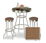 Chrome Bar Table & 2 Chrome Finish Embossed Dark Floral Seat Barstools