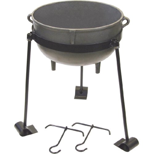 Bayou Classic CI-7415, 15-Gal. Cast Iron Jambalaya Pot, Tripod Stand, and 2 Lift Hooks