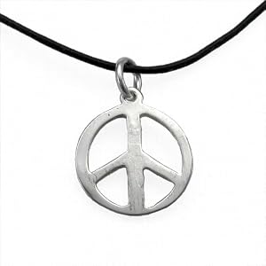 Small Peace Symbol silver dipped Pendant Necklace on adjustable natural fiber cord