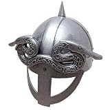 Gjermundu / Viking Helmet with Spike and Face Shield - Serpents with Celtic Style Symbols - Replica Helm Featuring All Metal Construction - Head Armor