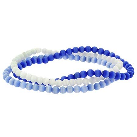 Blue White Cats Eye Stone 4mm Bead Stretch Bracelet Set