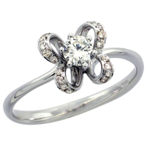 14k White Gold Round Diamond Solitaire Engagement Butterfly Ring, w/ 0.31 Carat (0.21 Center; 0.10 Sides) Brilliant Cut Diamonds, 5/16 in. (8.5mm) wide, size 8