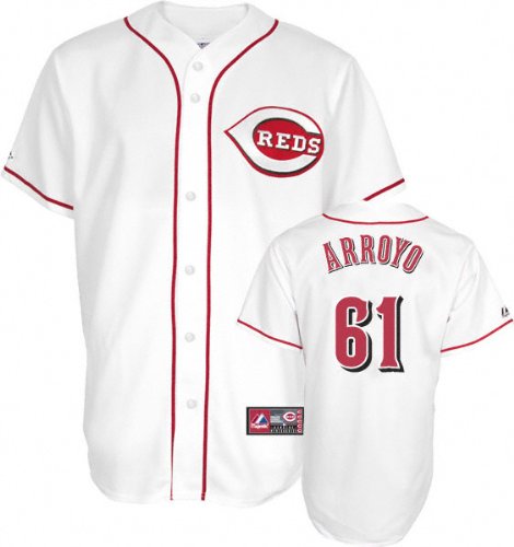 MLB Men's Cincinnati Reds Bronson Arroyo White Home Short Sleeve 6 Button Synthetic Replica Baseball Jersey Spring 2012  (White, Small)