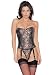  : 2PC Satin Tapestry Brocade Corset Sexy Lingerie Intimate Apparel with Metal Boning and Removable Garter Belts and G-String