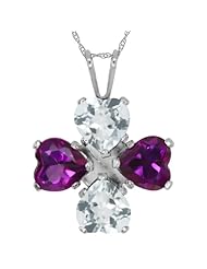 2.82 Ct Sky Blue Aquamarine Purple Amethyst 925 Sterling Silver Pendant