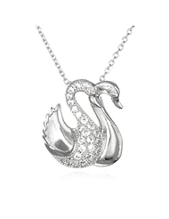 Twin White CZ Swan Pendant-18"
