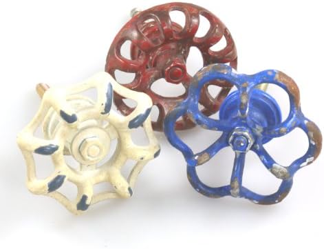 SET OF 4 Wheel Knobs - Blue Whitewashed Metal