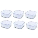 Set of 6 Large Storage Bormioli Rocco Frigoverre Serving Glass Container with Plastic Lid - 6" Square