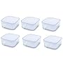 Set of 6 Large Storage Bormioli Rocco Frigoverre Serving Glass Container with Plastic Lid - 6" Square