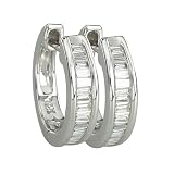14K White Gold 1/4 ct. Baguette Cut Diamond Huggie Earrings