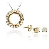 Vermeil (24k Gold over Sterling Silver) Genuine Mother of Pearl stone Eternity Pendant Earrings Set