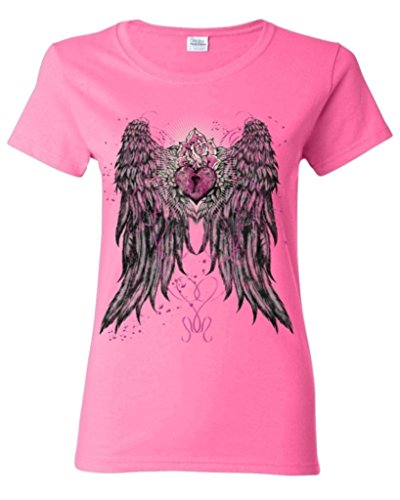 Shop4Ever® Angel Wings Heart Keyhole Women's T-Shirt Fashion Shirts