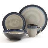 Gibson Couture Bands 16-Piece Dinnerware Set, Blue and Cream