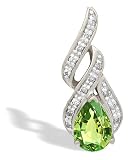 14K White Gold Genuine Pear Peridot and Diamond Flame Pendant