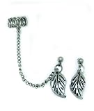 Handmade(1) Ear Cuff Chained to Stud earrings w/leaf charm