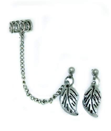 Handmade(1) Ear Cuff Chained to Stud earrings w/leaf charm