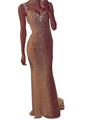 V-neck Sequined Mesh Mermaid Cocktail Floor Length Full Length Sleeveless Evening Dress/Bridesmaid Dress/Prom Dress/Party Dress/Wedding Dress 
