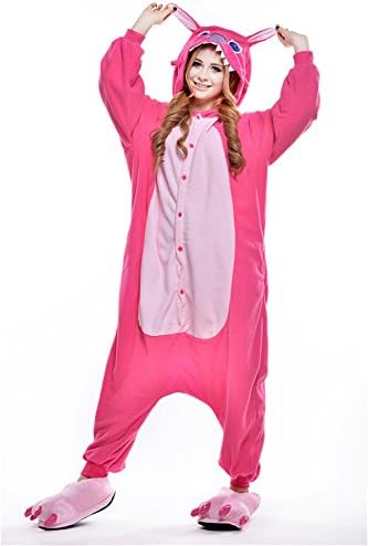 AZTOP Anime Adult Onesie Pajamas for Women Sleepwear (Small fit for Height 150~158cm (59"-62"), Pink Stitch)