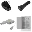 GTMax 4 pcs- 2In1 USB Data Hotsync & Charging Retractable Cable + LCD Screen Protector (Japan Material) + Black USB Car Charger Vehicle Power Adapter + Black USB Home Wall Travel AC Charger Power Adapter For Amazon Kindle DX