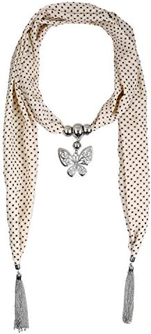 Seafire Fashion Elegant Charm Women's Infinity Chiffon Spot Jewelry Scarf Necklace with Butterfly Pendant Wraps Various Colors (Beige 033-1)
