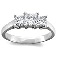 1/2 ctw Princess Cut Three Stone Diamond Ring in 14K White or Yellow Gold (D Color, I Clarity, 0.50 carat total, yellow or white band)
