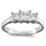 1/2 ctw Princess Cut Three Stone Diamond Ring in 14K White or Yellow Gold (D Color, I Clarity, 0.50 carat total, yellow or white band)