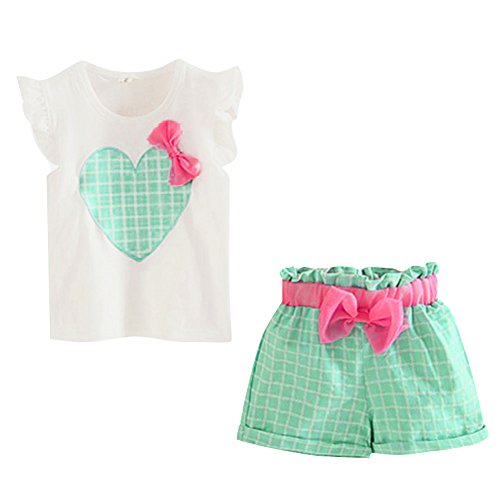 Weixinbuy Girls Clothes Sets Sleeveless T-Shirts Plaid Shorts Vest Summer