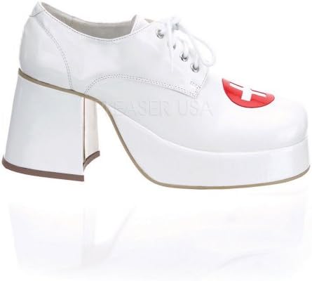 *MEN WHITE PAT NURSE DISCO SHOES 3 1/2" Heel. Mens S, M, L, XL. (Men's Sizing)
