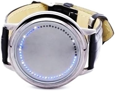 Usamz909 High Class Elegant Design Unisex Soft Snake-skinned Pu Leather Band Stainless Steel Inspired Blue White Hybrid Rounded Compass Fashion Touch Screen 60 LED Lights Digital Wrist Watch Ideal for Men/women Sports Cool New (Black shell black face)