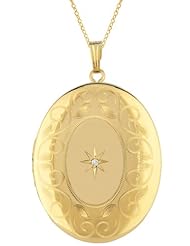 Gold over silver 0.01ct White Diamonds Oval Shaped Locket w/ one diamond Necklace (G-H, SI1-SI2)