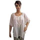 Bohemian Style Womens Tops Splashed White Cotton Blouse Tunics Medium Size