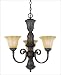 3 Light Chandelier - Walnut Patina Finish : Cream Ribbed Scavo Glass