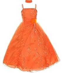 Girls Spaghetti Strap Beaded  Sequined Crystal Organza Ankle Length Two-Toned Floral Print  Dress With a Bow(s)