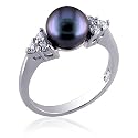 Infinite Beauty: Sterling Silver Dress Ring with Gray Cultured Pearl and CZ Diamond