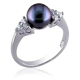 Infinite Beauty: Sterling Silver Dress Ring with Gray Cultured Pearl and CZ Diamond