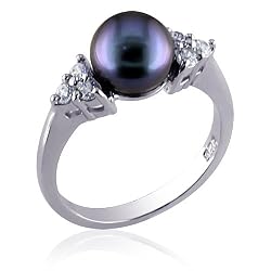 Infinite Beauty Sterling Silver Dress Ring with Gray Cultured Pearl and CZ Diamond Infinite Beauty Sterling Silver Dress Ring with Gray Cultured Pearl and CZ Diamond